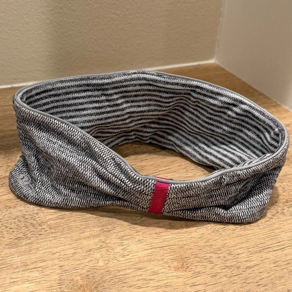 lululemon athletica Gray and Pink Stripe Wide Knit Headband